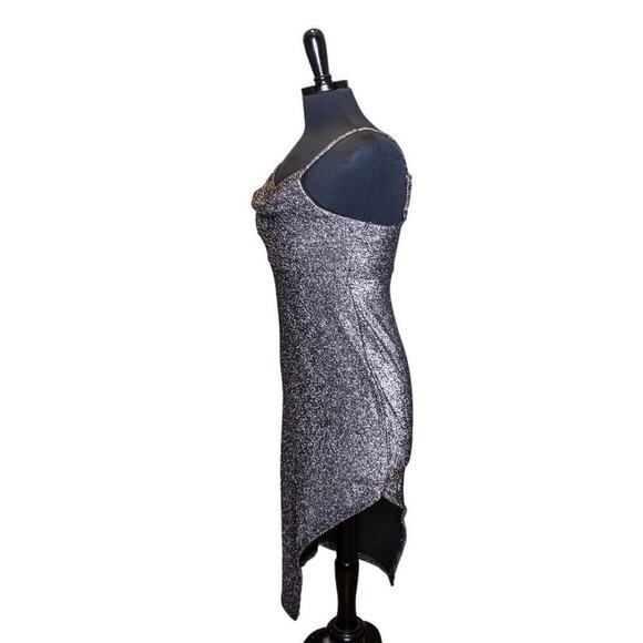 Madden NYC Dress Party Black Silver Sleeveless Bodycon Asymmetrical - Picture 2 of 4